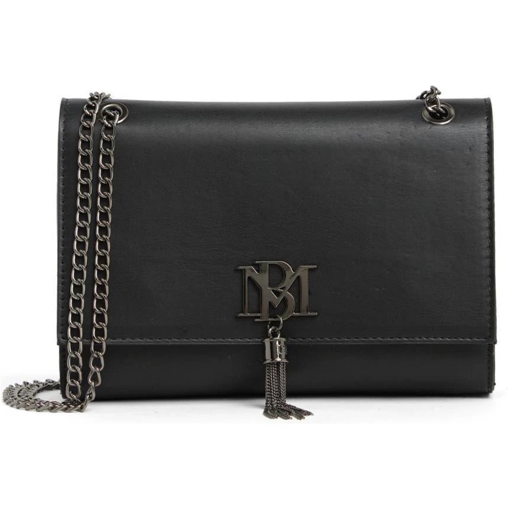 Badgley Mischka Black Leather Chain Crossbody Bag Tassel Accent Purse Cocktail
